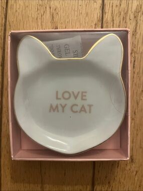 Fringe Love My Cat Pink Trim Ceramic Cat Decorative Tray